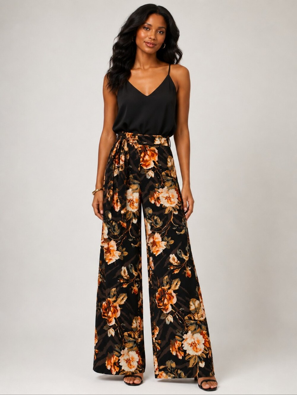 ❤️ WHITE HOUSE BLACK MARKET WIDE LEG FLORAL HIGH RISE PANTS, TIE WAIST, XXS - Picture 1 of 9